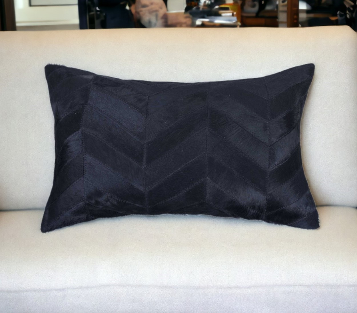 12" X 20" Black Cowhide Throw Pillow-316882-1