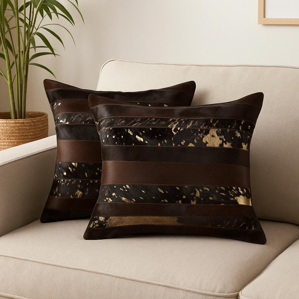 Set of Two 18" Chocolate Cowhide Throw Pillows-316940-1
