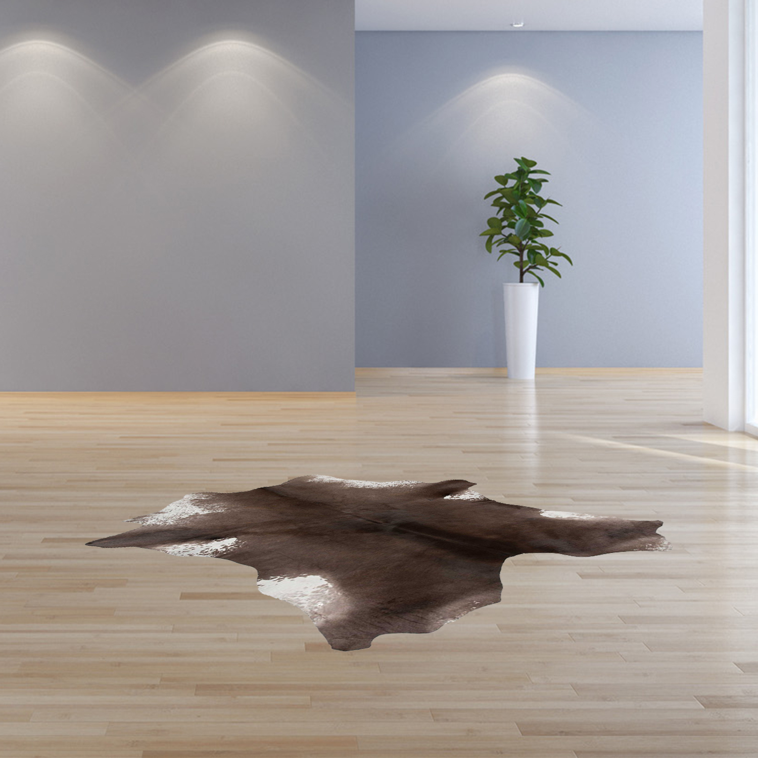2" X 3" Taupe And White Calfskin - Area Rug