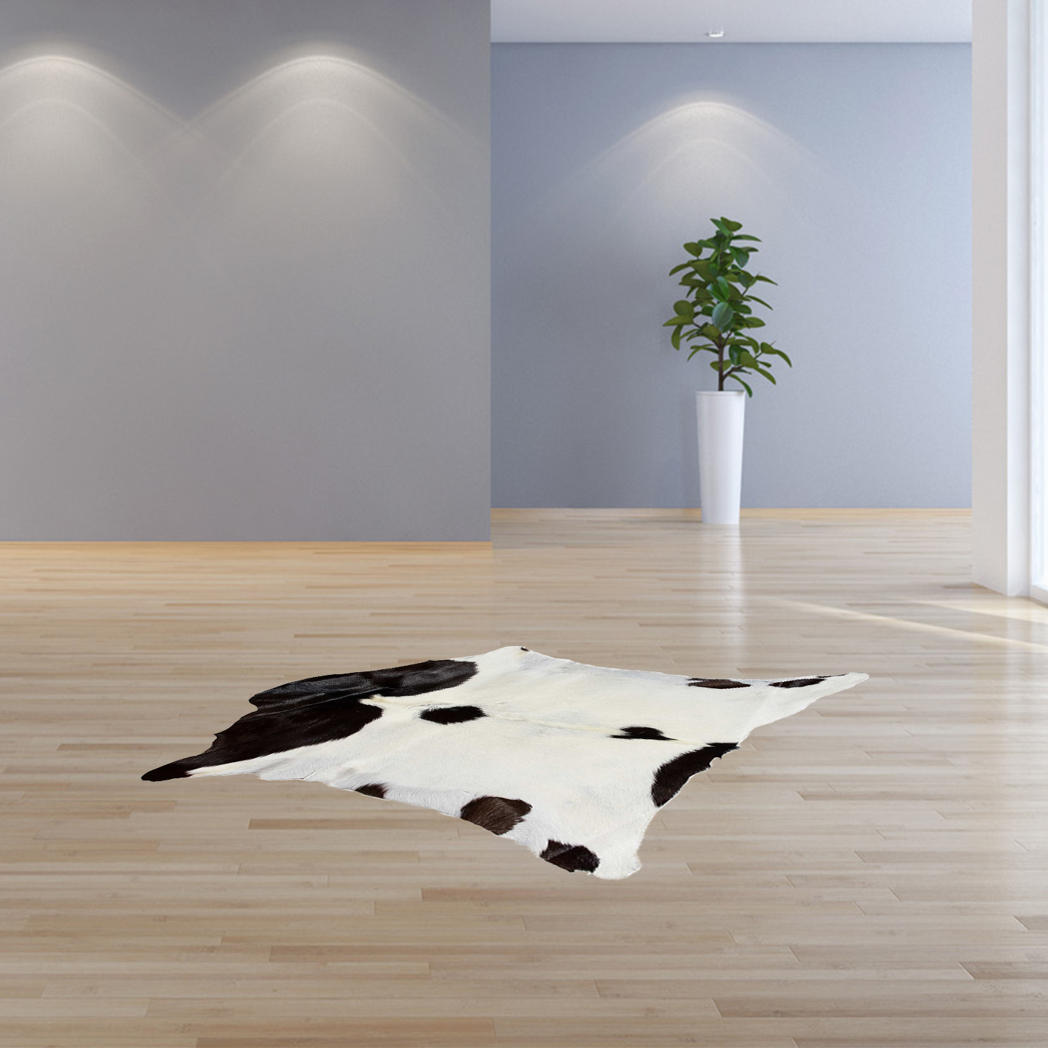 2" X 3" Natural Black And White Calfskin Area Rug