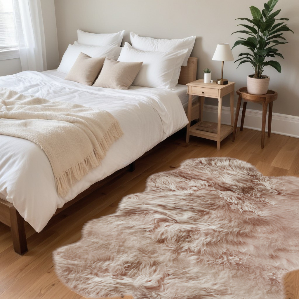 4' X 6'  Rose Pink Natural Sheepskin Area Rug-317029-1