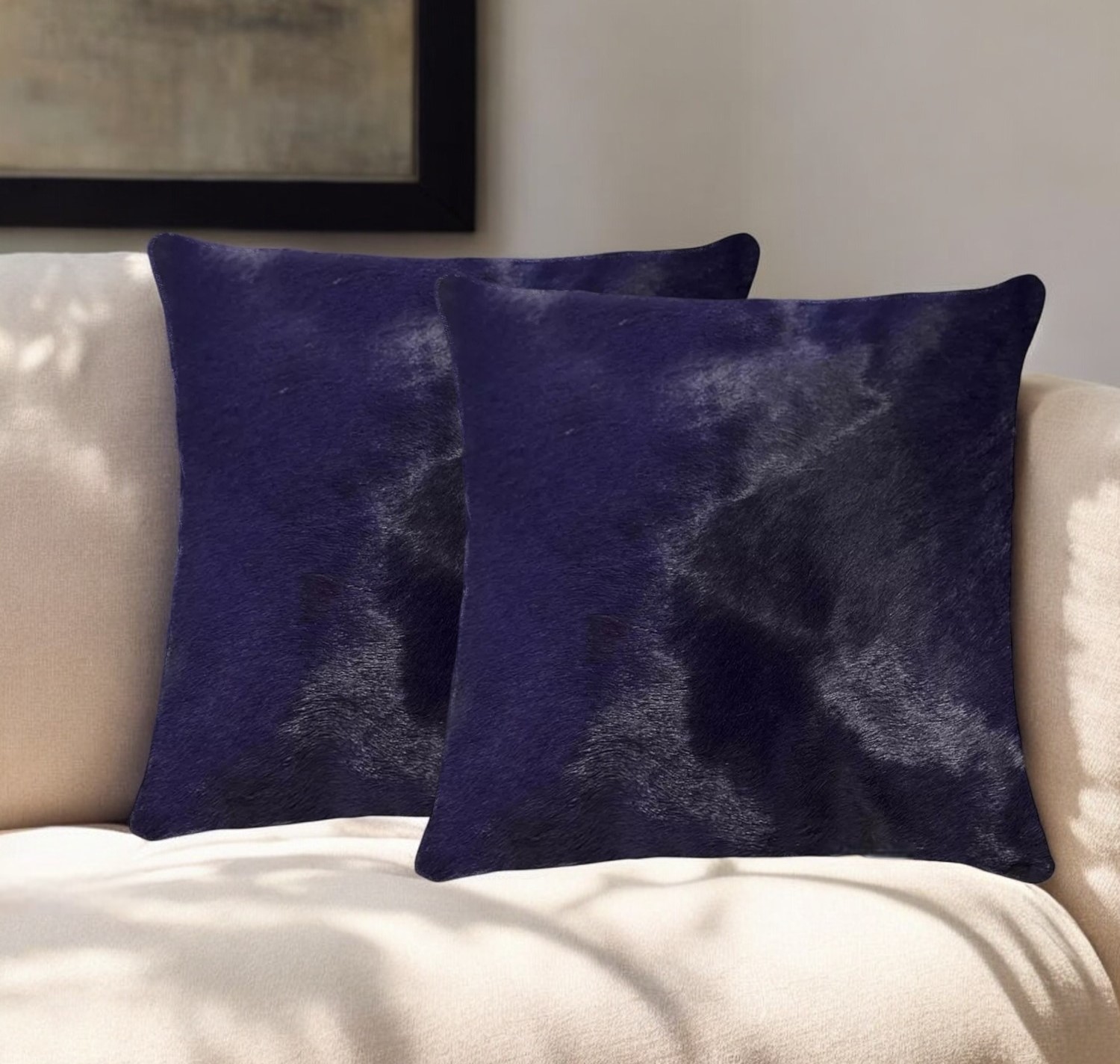 Set of Two 18" Navy Cowhide Throw Pillow-317100-1