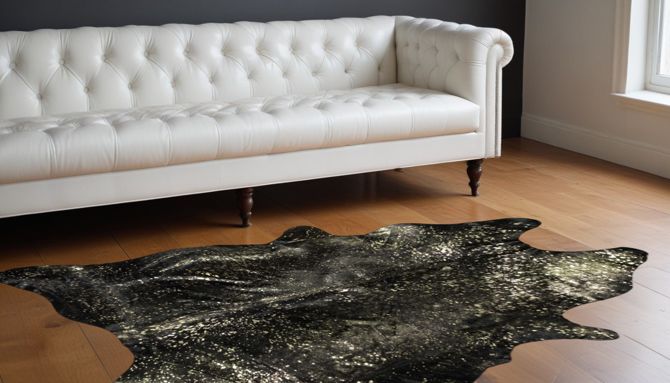 5' X 7' Black And Gold Cowhide Area Rug-317158-1