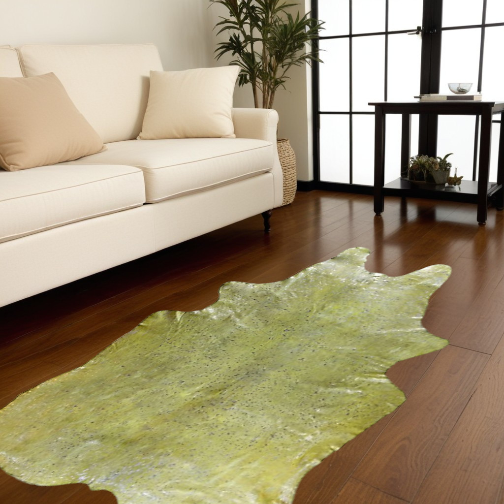 72" X 84" Lime And Silver Cowhide - Area Rug-317277-1