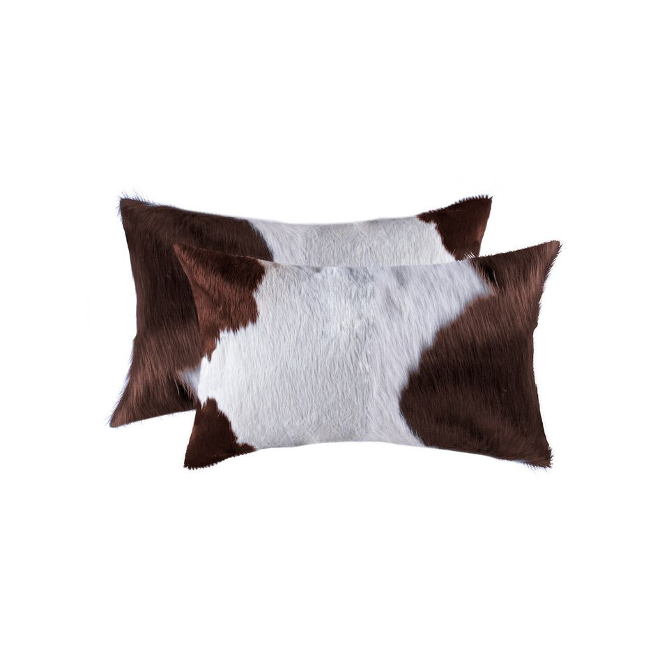 Set of Two 12" X 20" Brown and White Cowhide Throw Pillow-317290-1