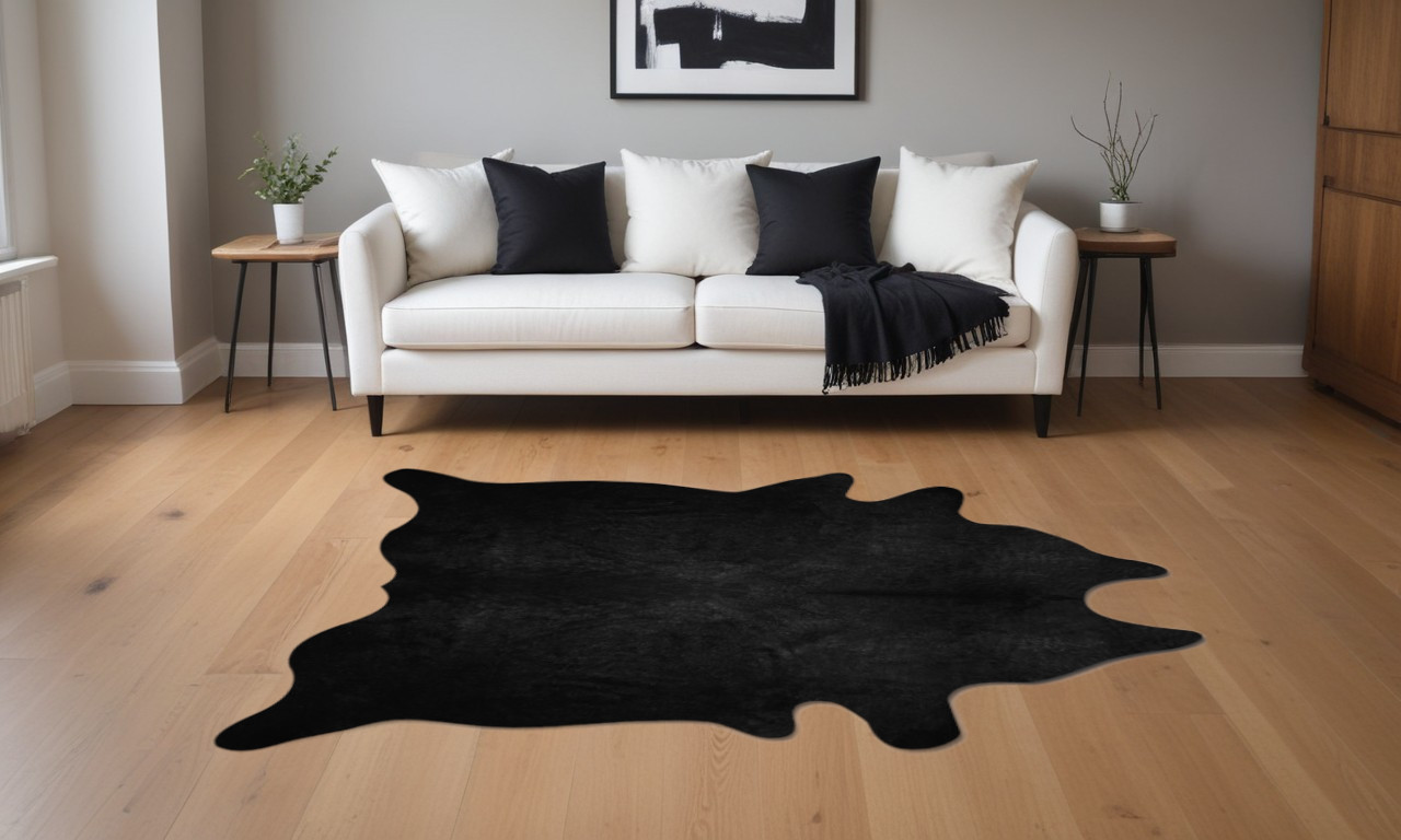 5' X 7' Black Cowhide Area Rug-317310-1
