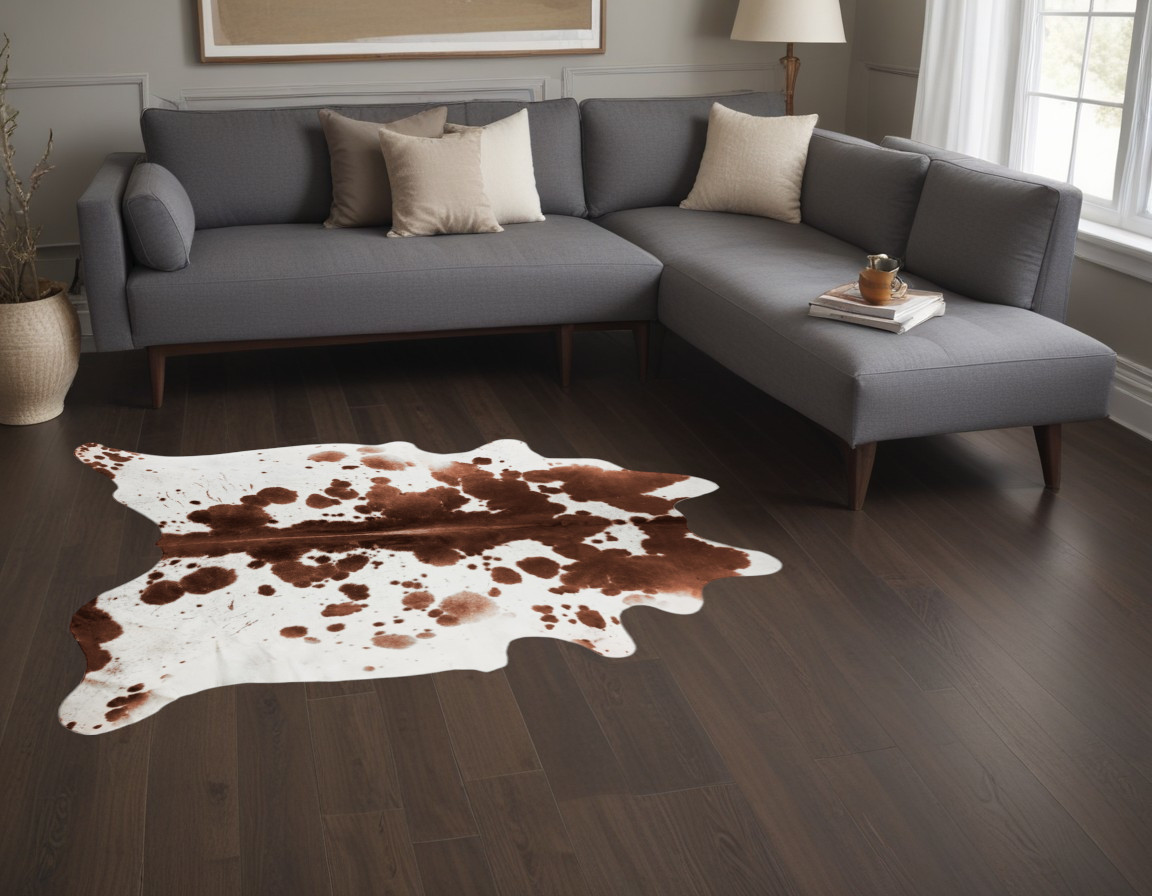 Brown And White Spotted Natural Cowhide Area Rug-317320-1