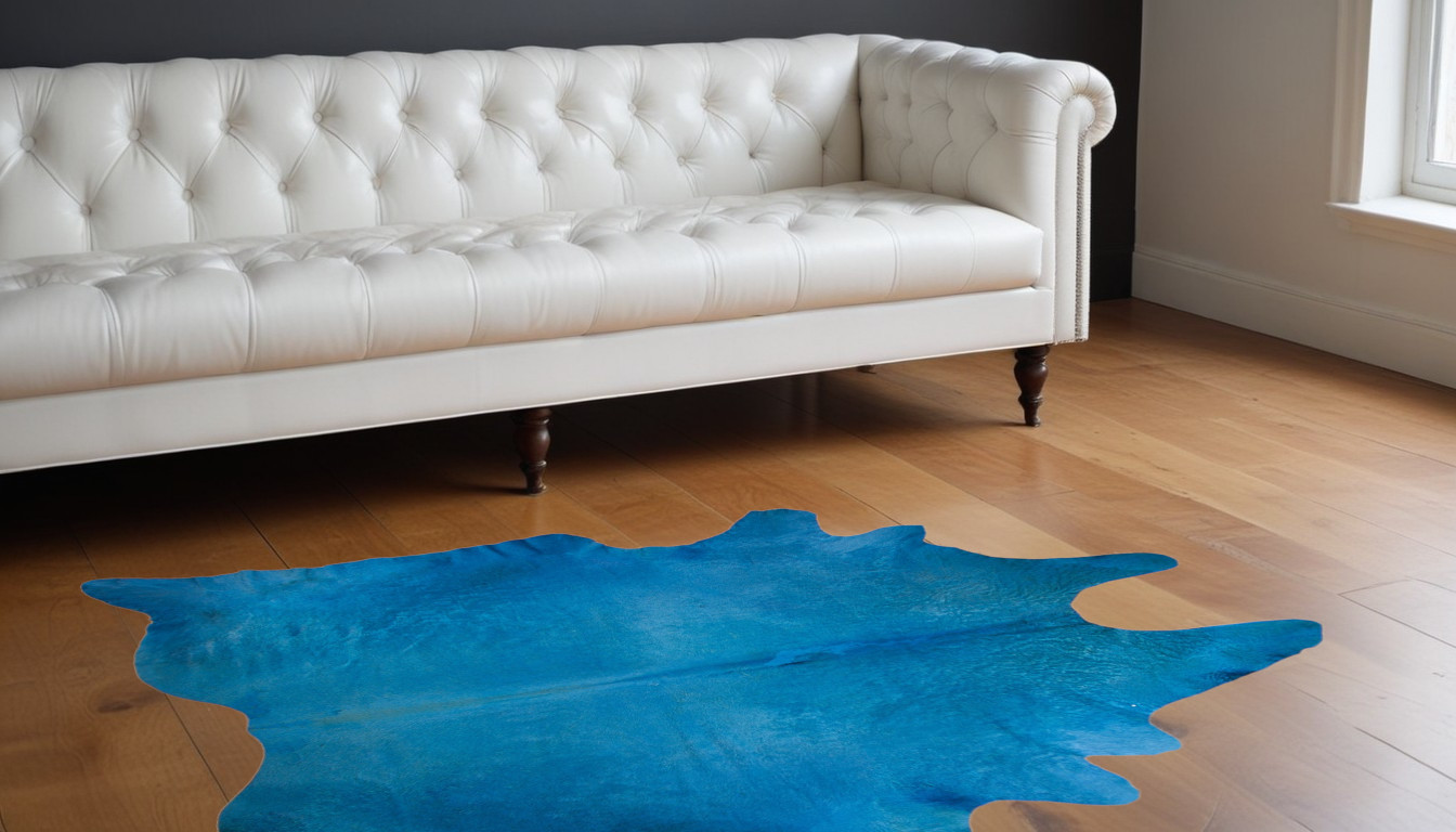 5' x 7' Blue Cowhide Cowhide Handmade Area Rug-317333-1