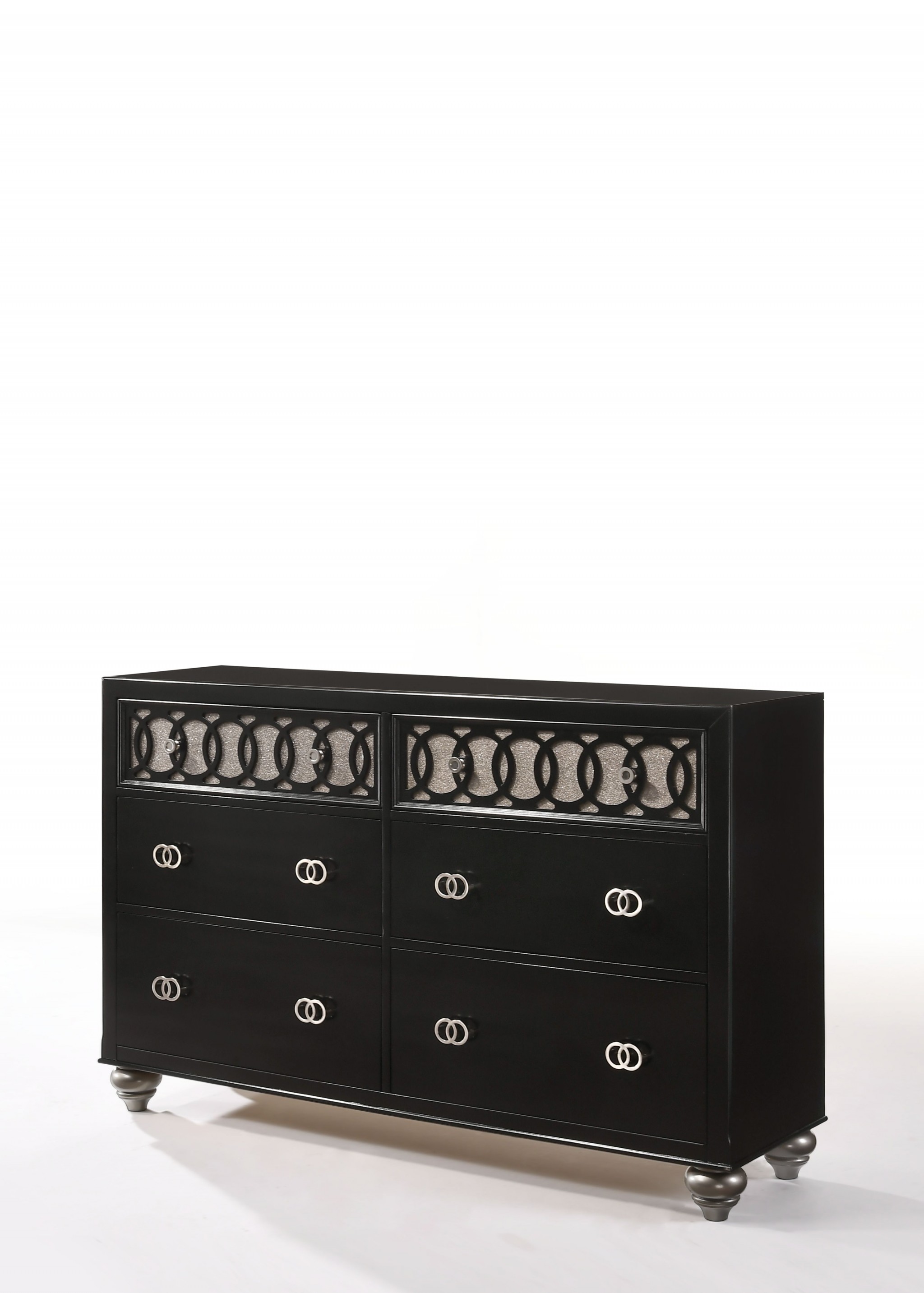 59" X 16" X 38" Black Engineered Wood And Nickel Brushed Metal Dresser