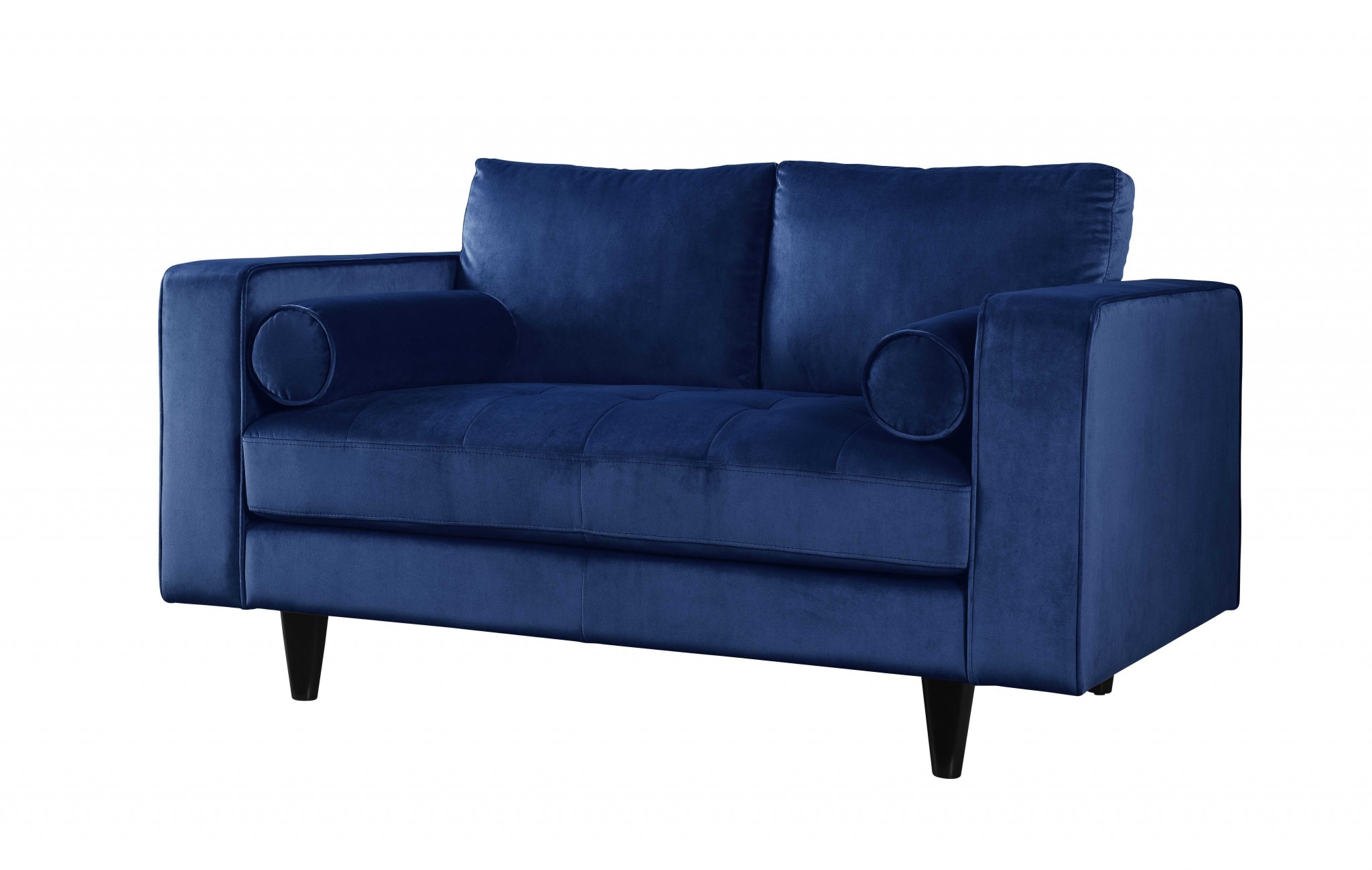 60" X 38" X 35" Navy Velvet Loveseat w/2 Pillows