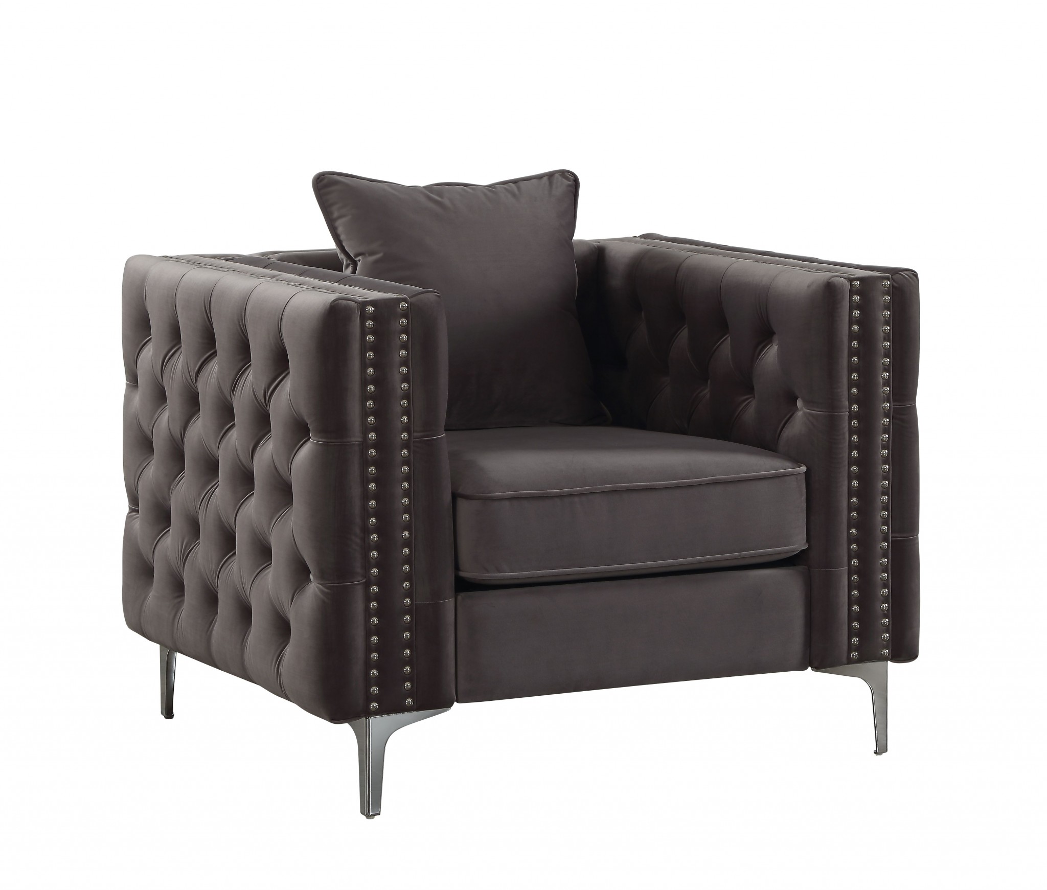 40" X 34" X 30" Dark Gray Velvet Chair and Pillow