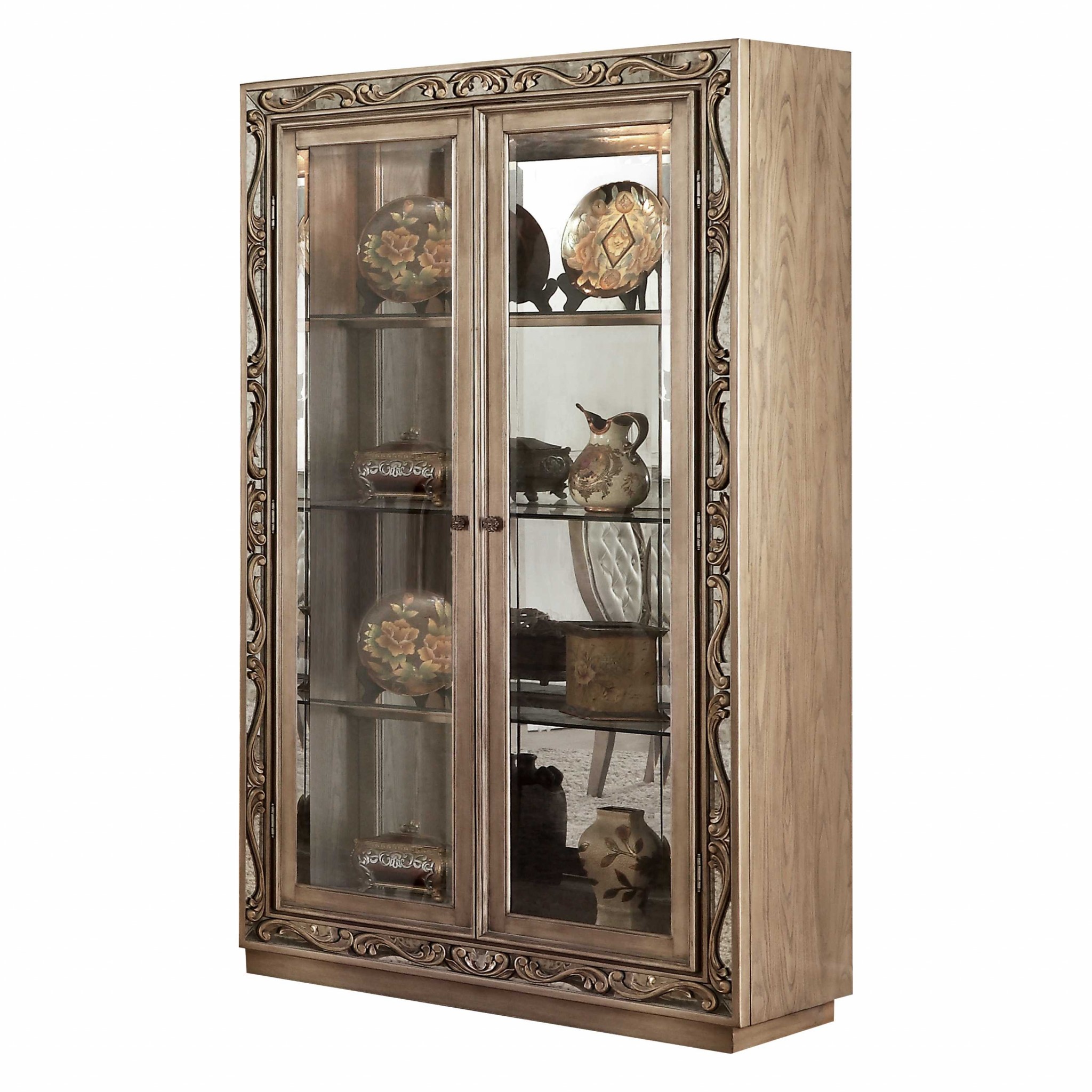 46" X 18" X 80" Antique Gold Curio Cabinet