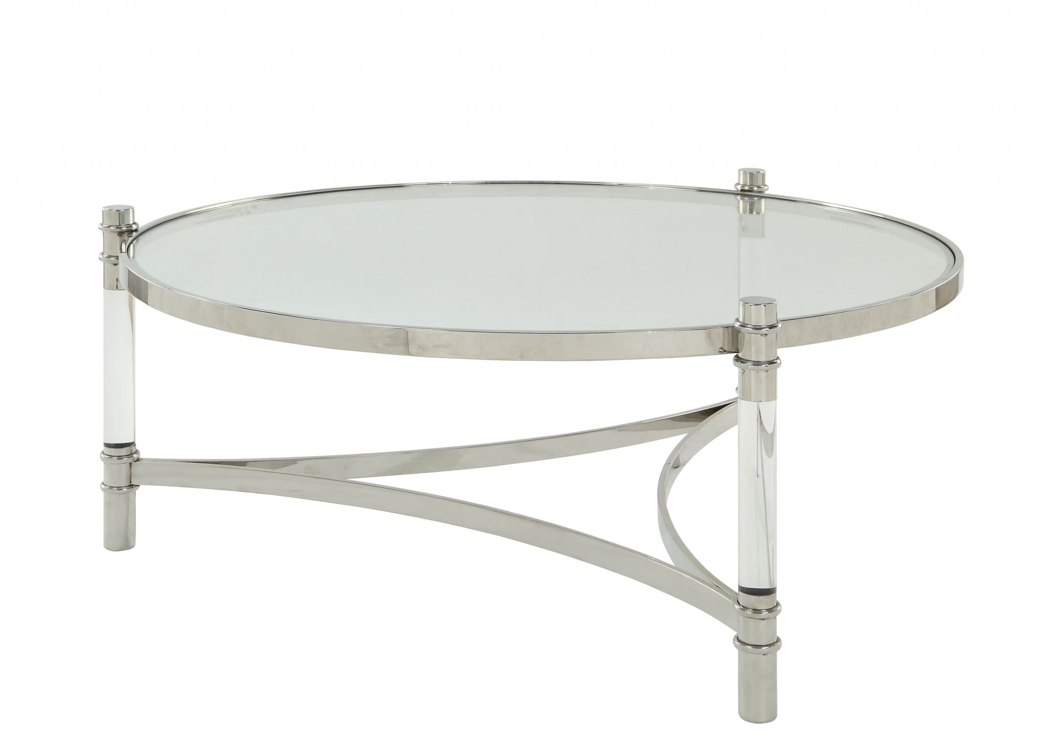 41" X 41" X 17" Clear Acrylic, Stainless Steel And Clear Glass Coffee Table