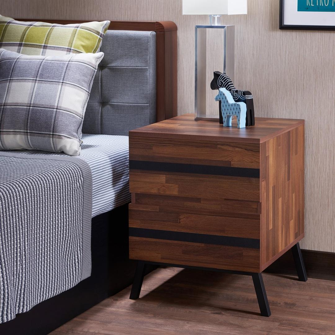 18" X 20" X 23" Walnut And Sandy Black Particle Board End Table