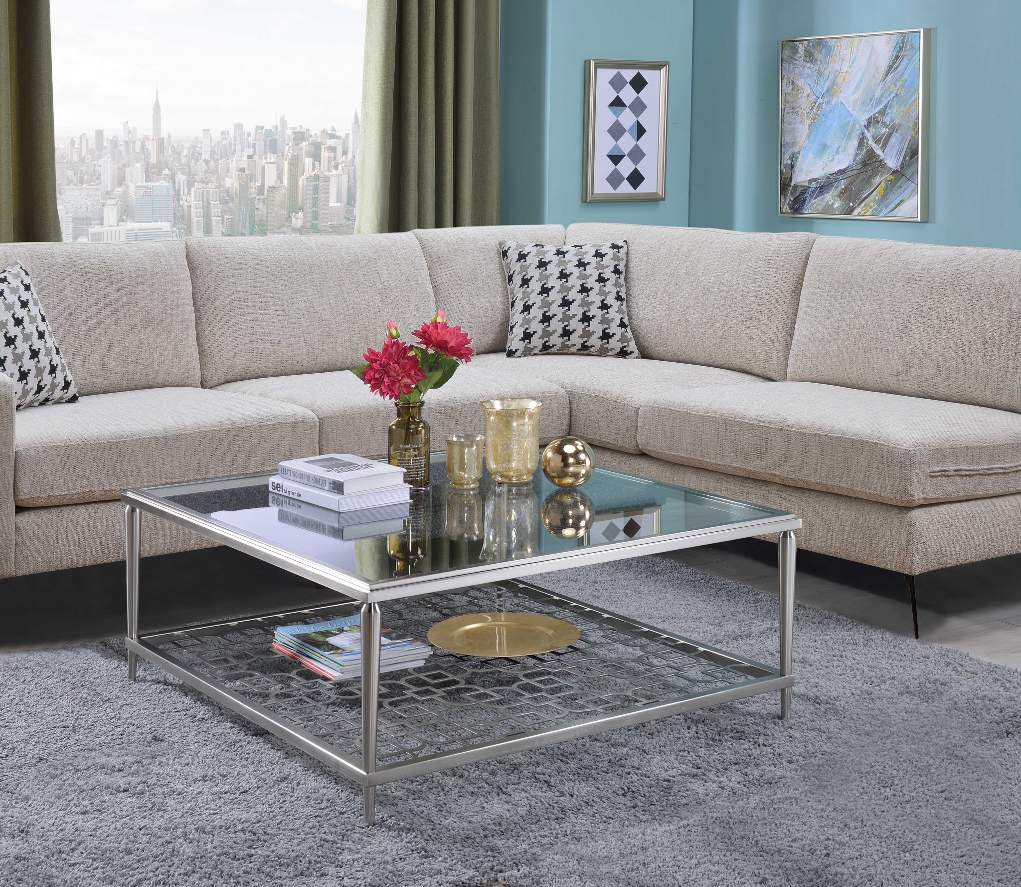 Nickel and glass clearance coffee table