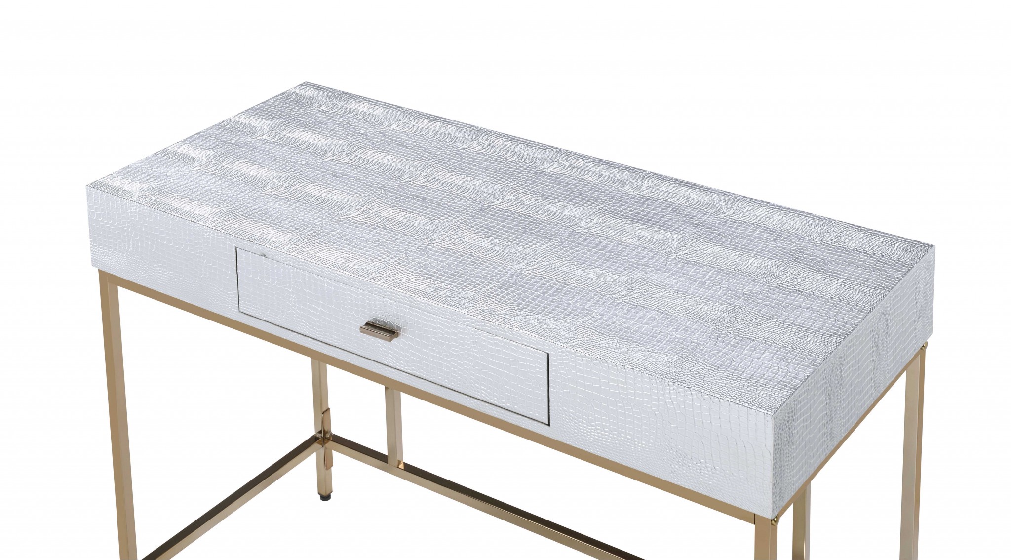 43" X 19" X 32" Champagne And Silver Metal Tube Desk