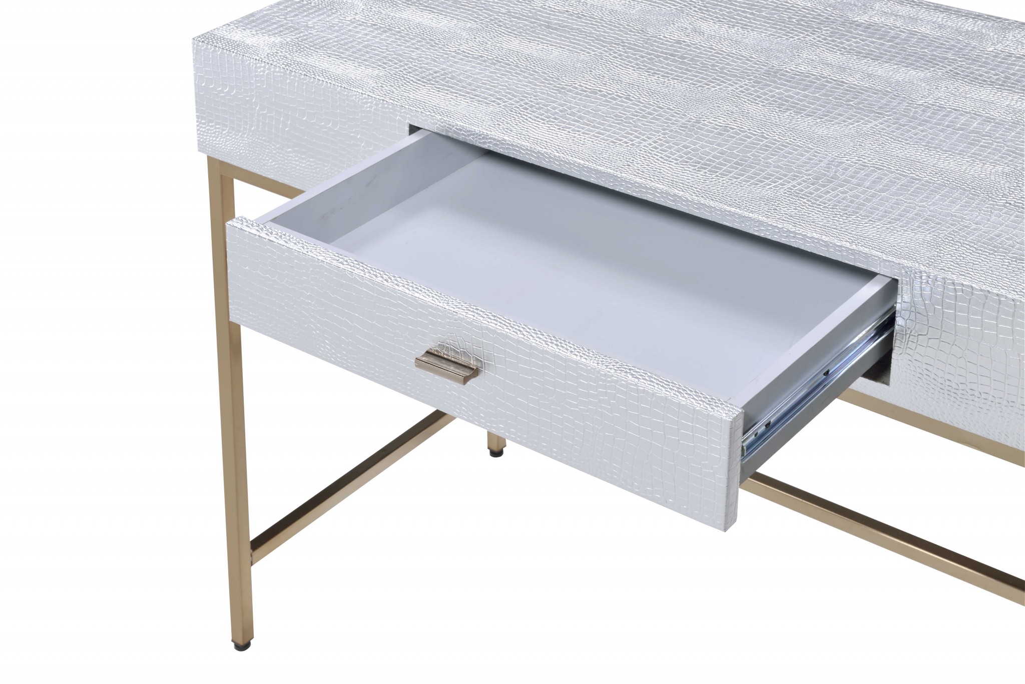 43" X 19" X 32" Champagne And Silver Metal Tube Desk