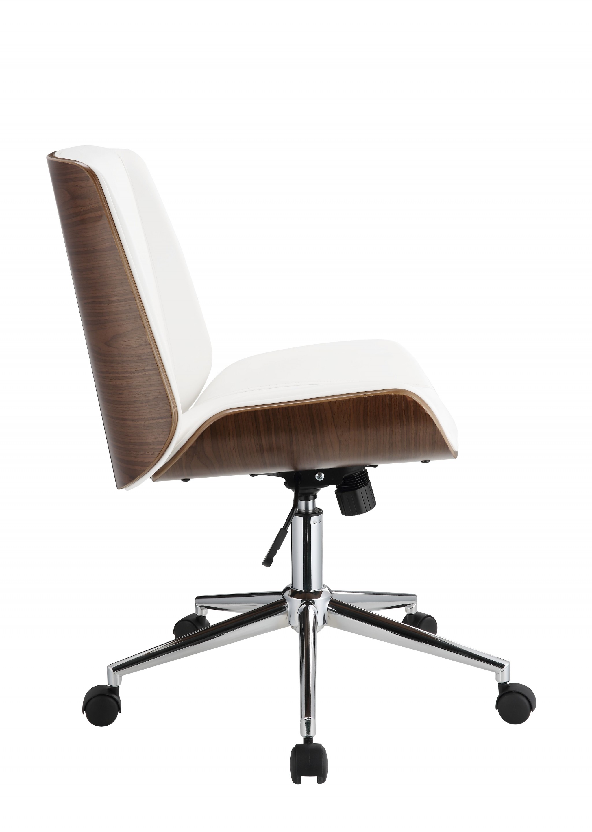 21" X 25" X 3438" White Leatherette And Walnut Office Chair