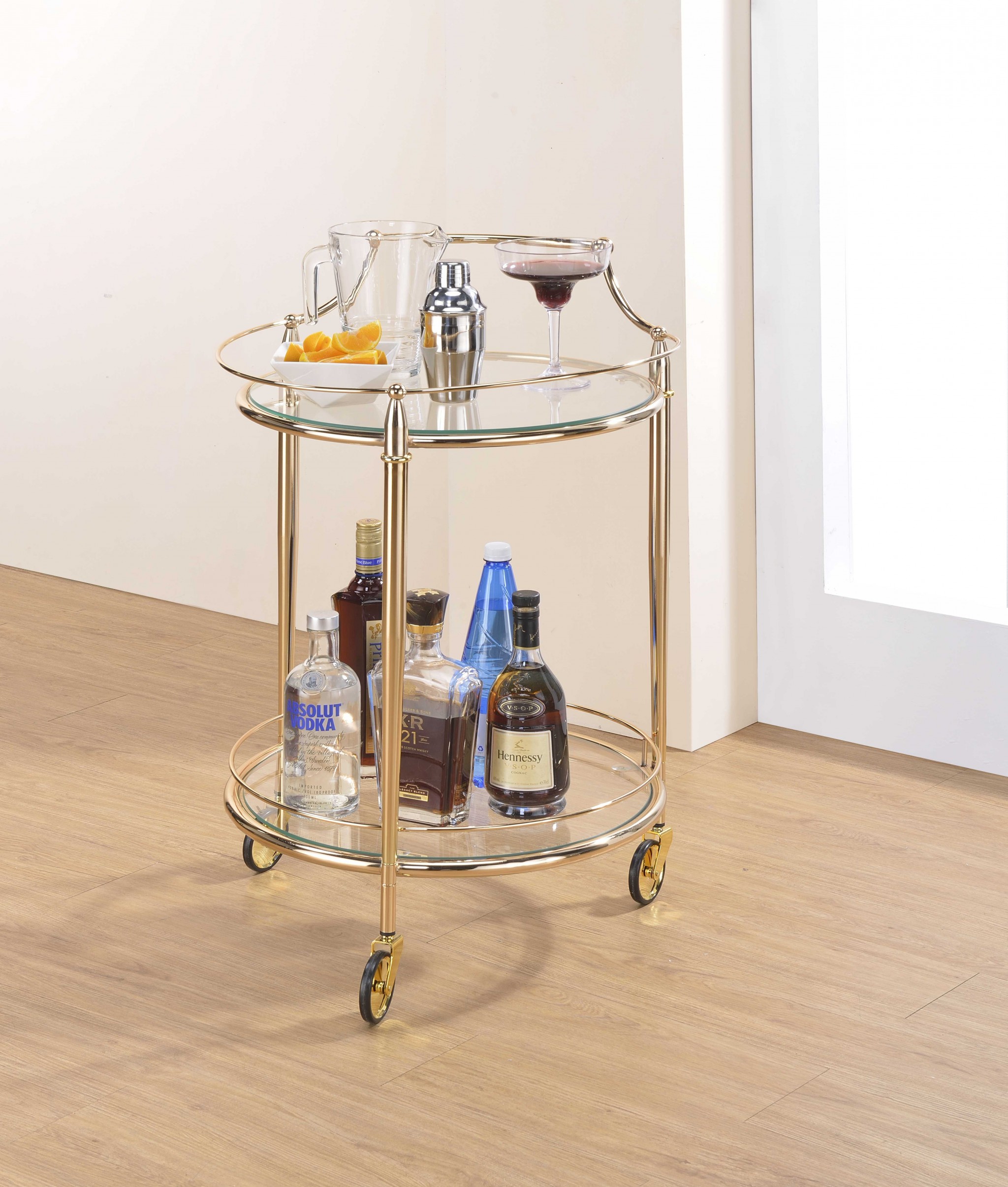 21" X 20" X 31" Gold And Clear Glass Serving Cart