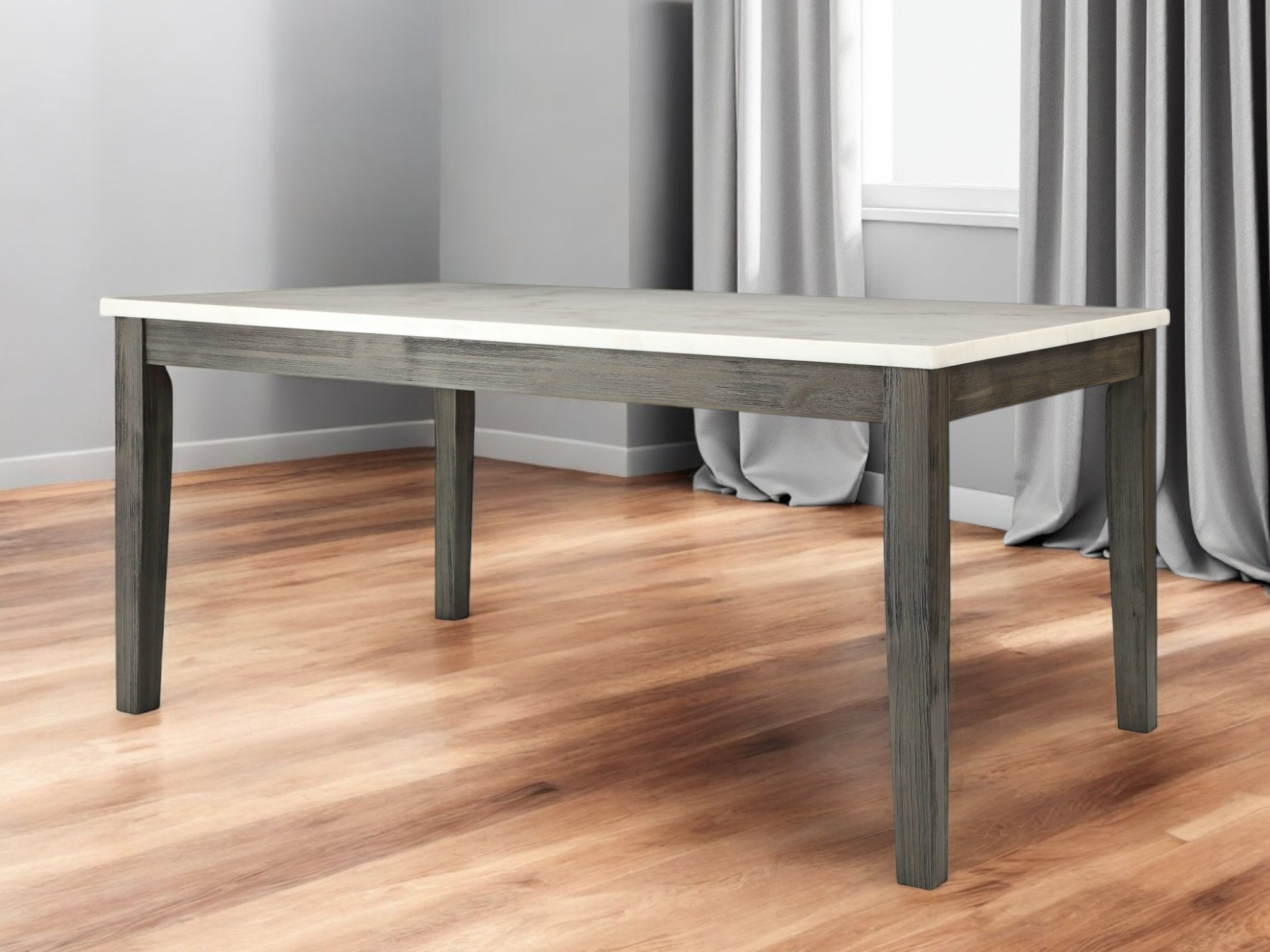 64" White And Gray Marble And Solid Wood Dining Table-319145-1