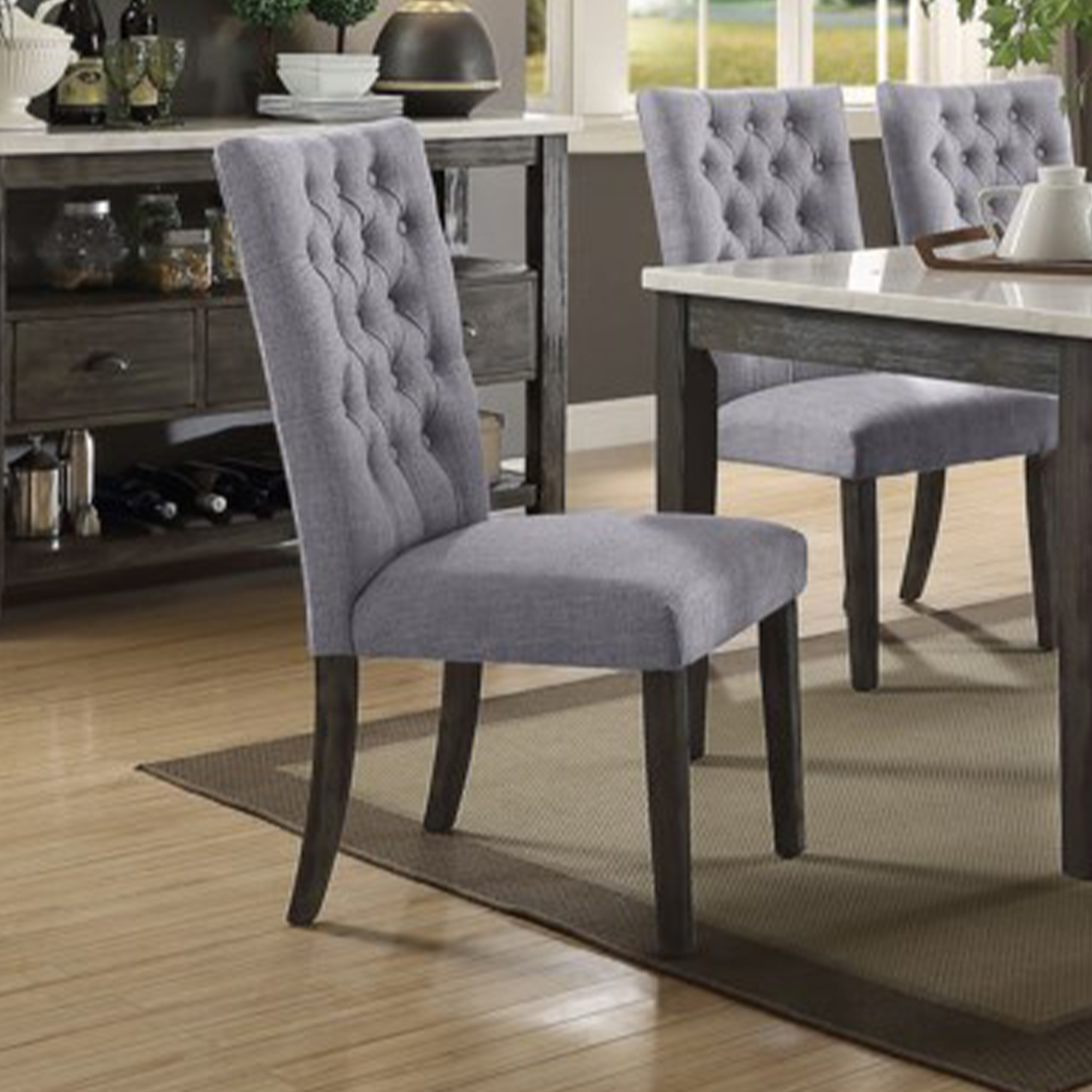 21" X 25" X 45" 2pc Gray Fabric And Gray Oak Side Chair