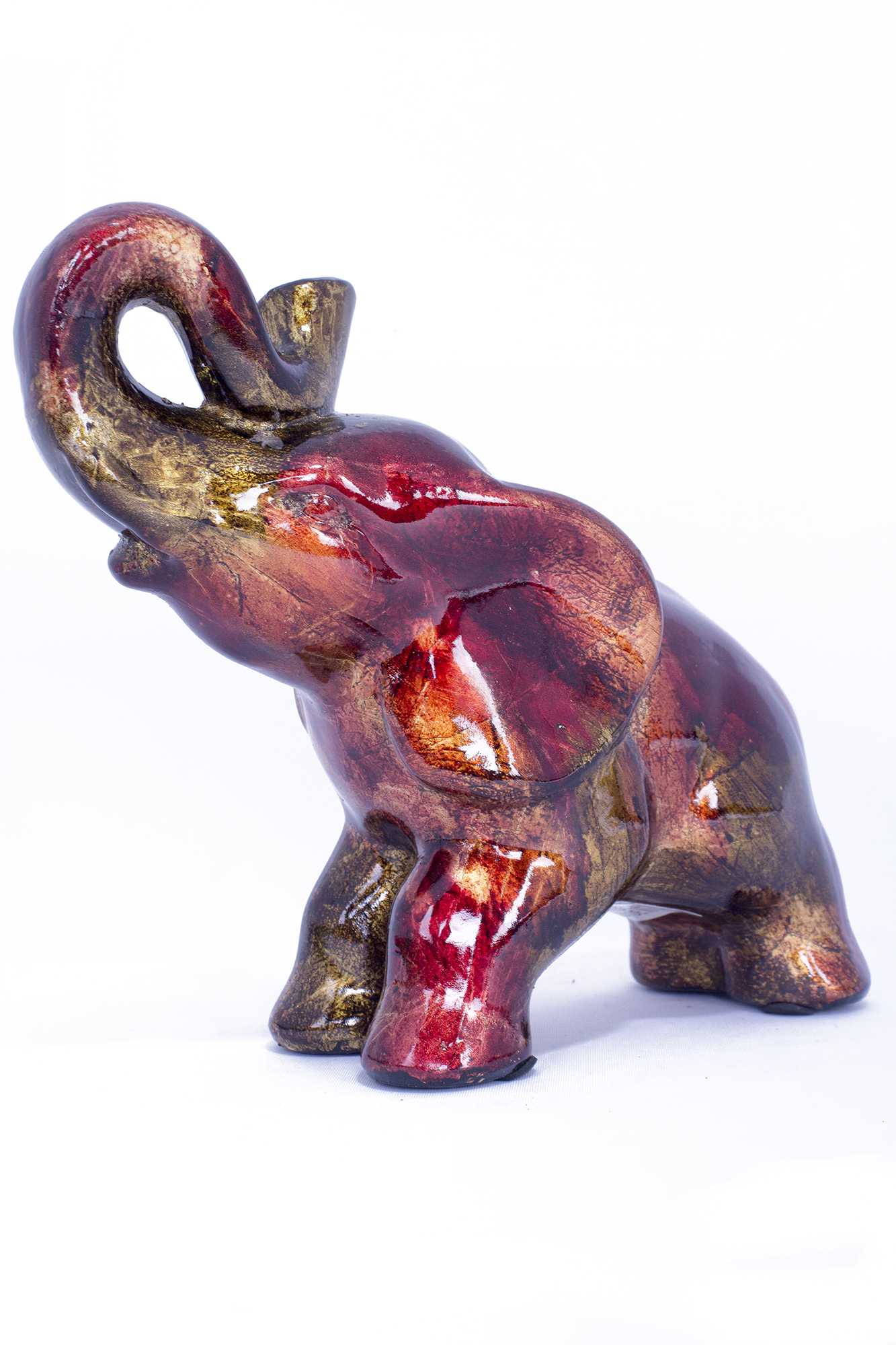 13" X 7" X 12" Copper, Red And Gold Ceramic Elephhant