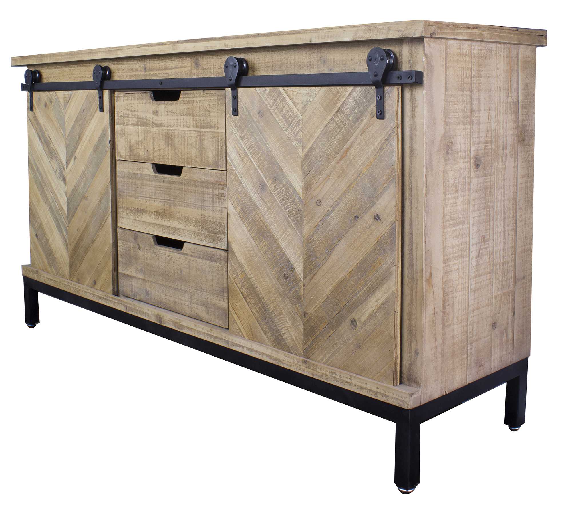 58" X 18" X 33" Natural Wood Iron Wood MDF Buffet Cabinet with Doors and Drawers
