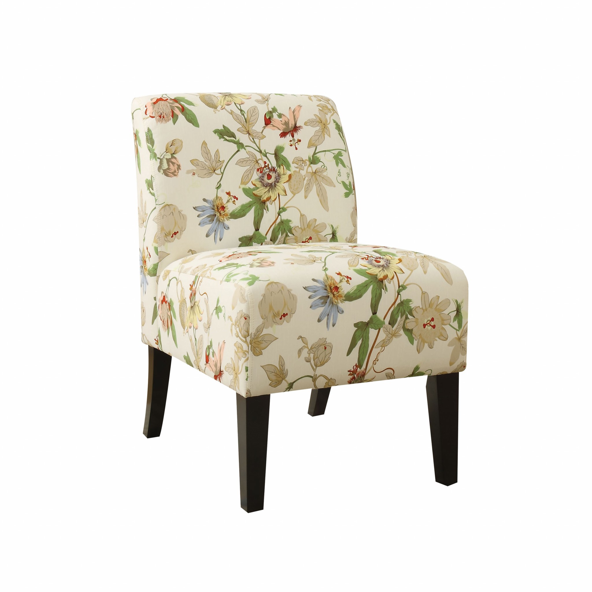 Floral Fabric Slipper Accent Chair with Dark Wood Legs