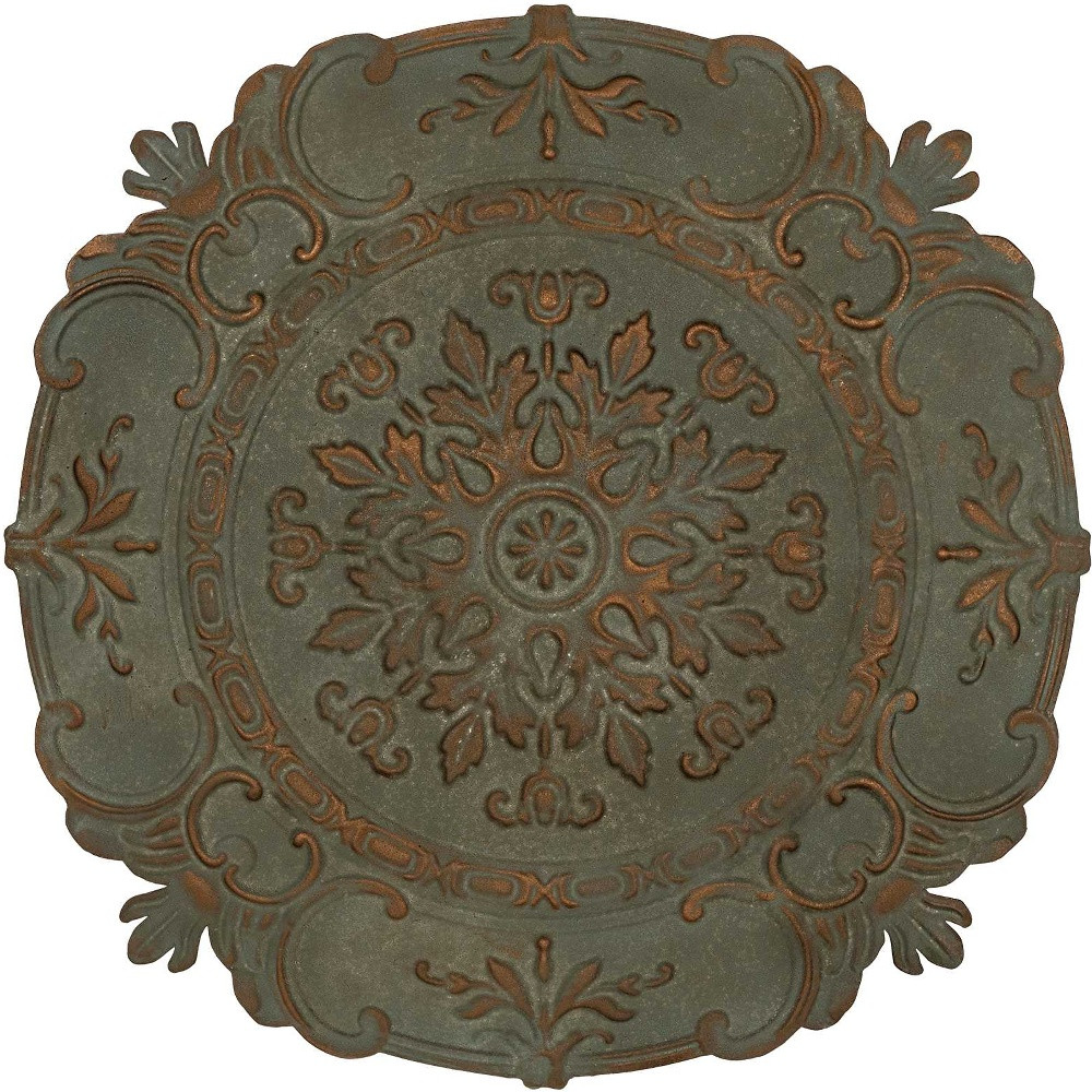 Distressed Blue European Medallion Metal Wall Decor