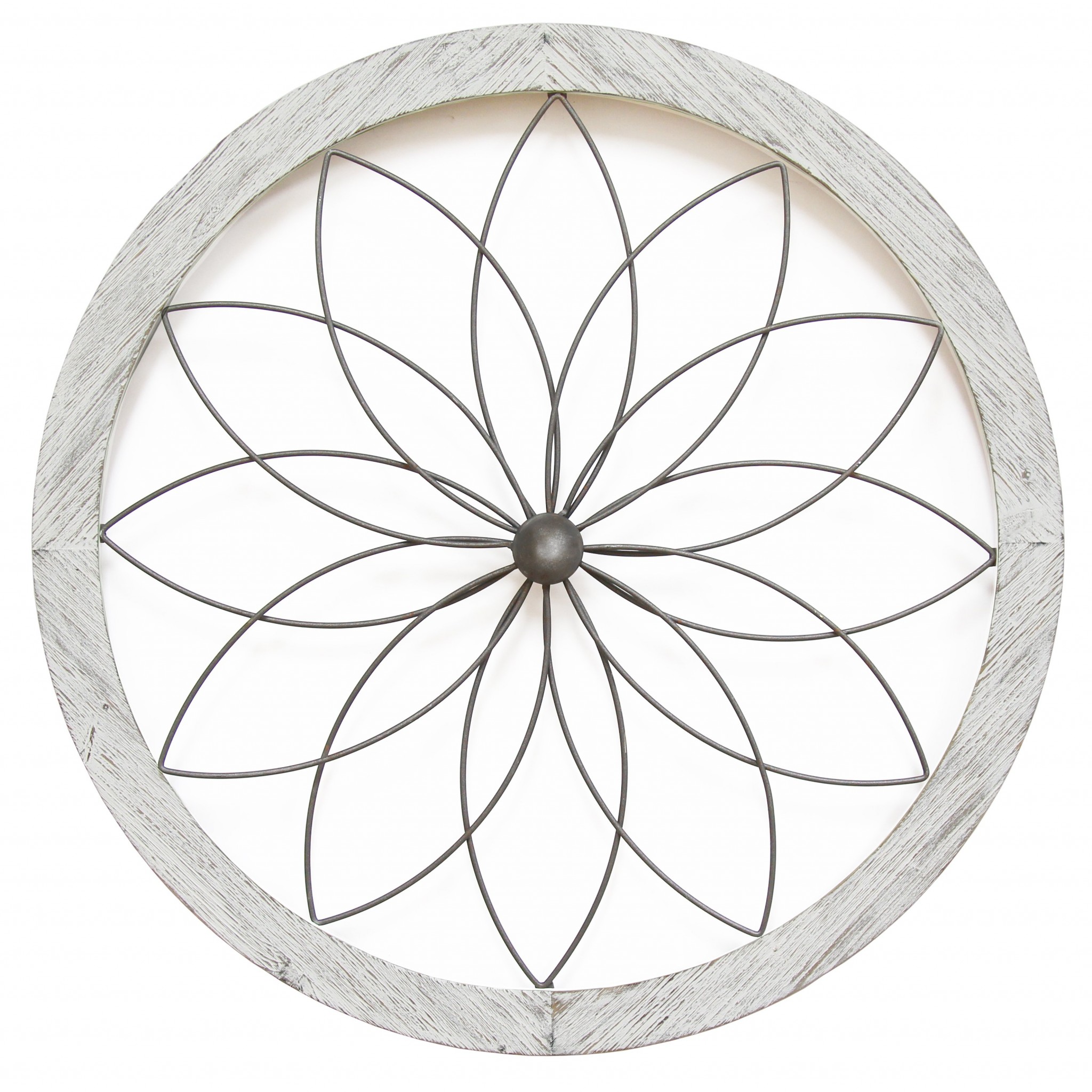 Distressed Chic Flower Metal and Wood Wall Decor