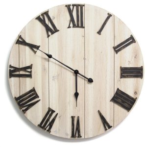 28 Round Distressed White Wood and Metal   Wall Clock