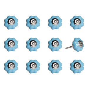1.5" x 1.5" x 1.5" Light Blue and Silver  Knobs 12 Pack