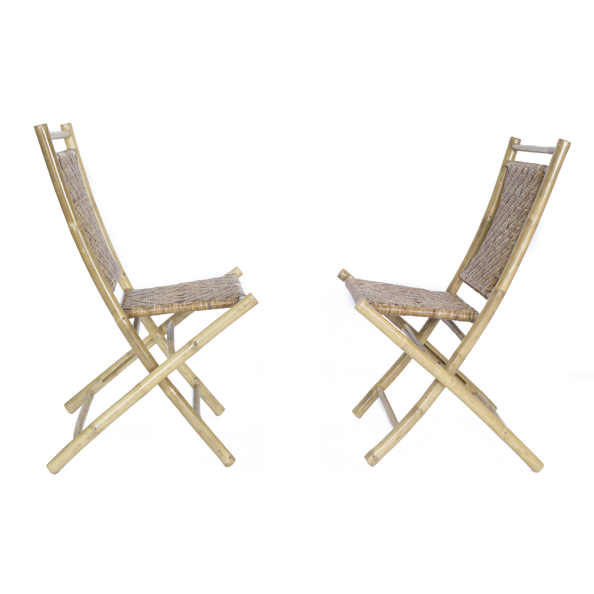 20" X 15" X 36" Brown Bamboo Folding Chair with a Rattan Skin Chevron Weave