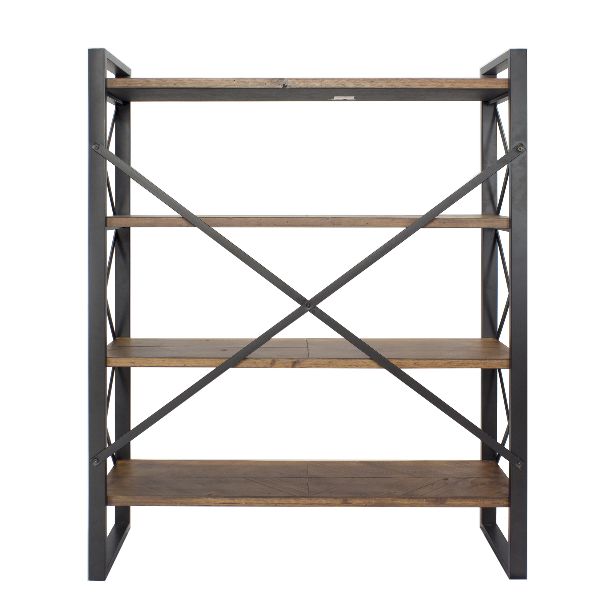 39.75" X 13" X 48.5" Black with Natural Water Hyacinth Metal Wood MDF Bookcase with Shelves