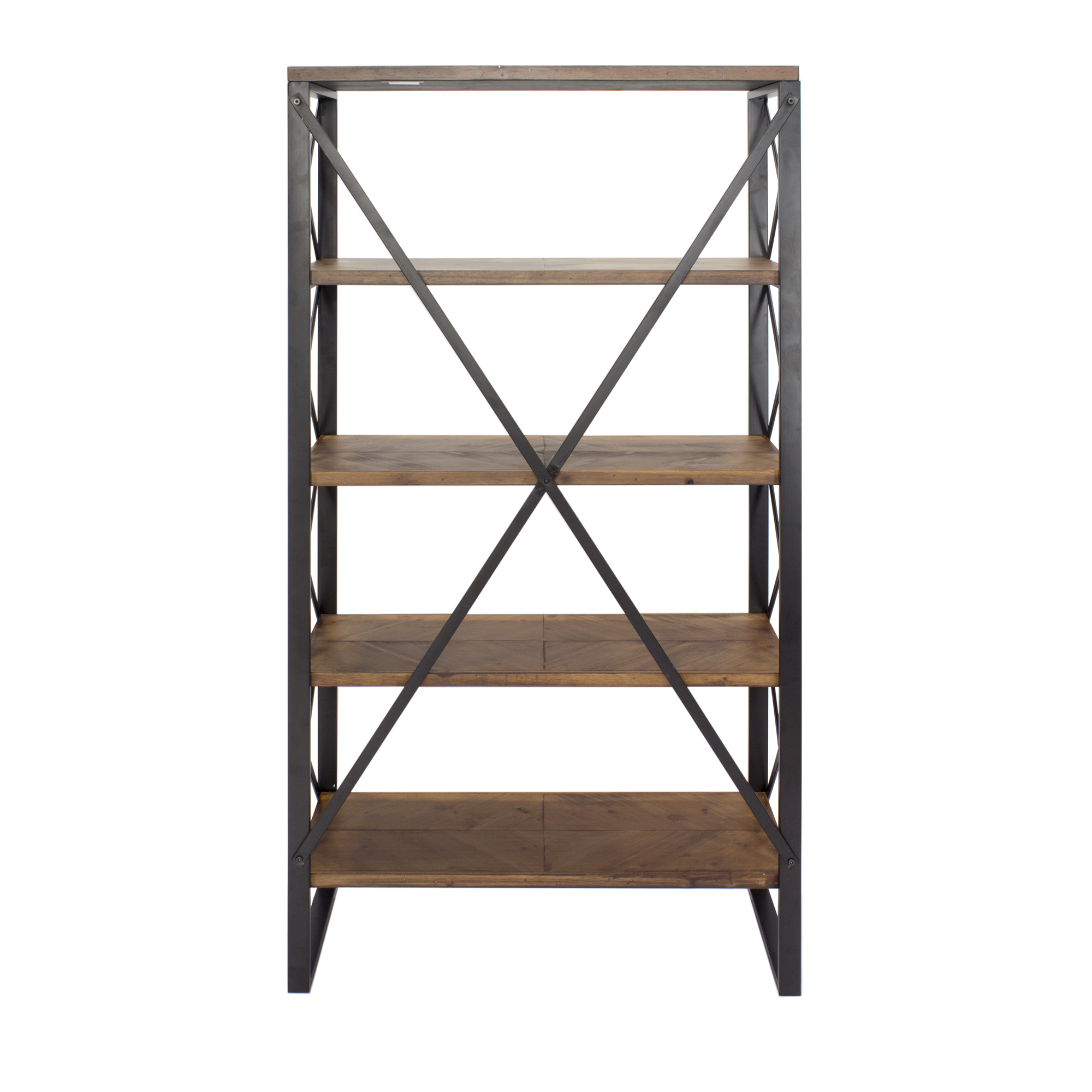 32.75" X 13.5" X 59" Natural Orange Metal Wood MDF Bookcase with Shelves