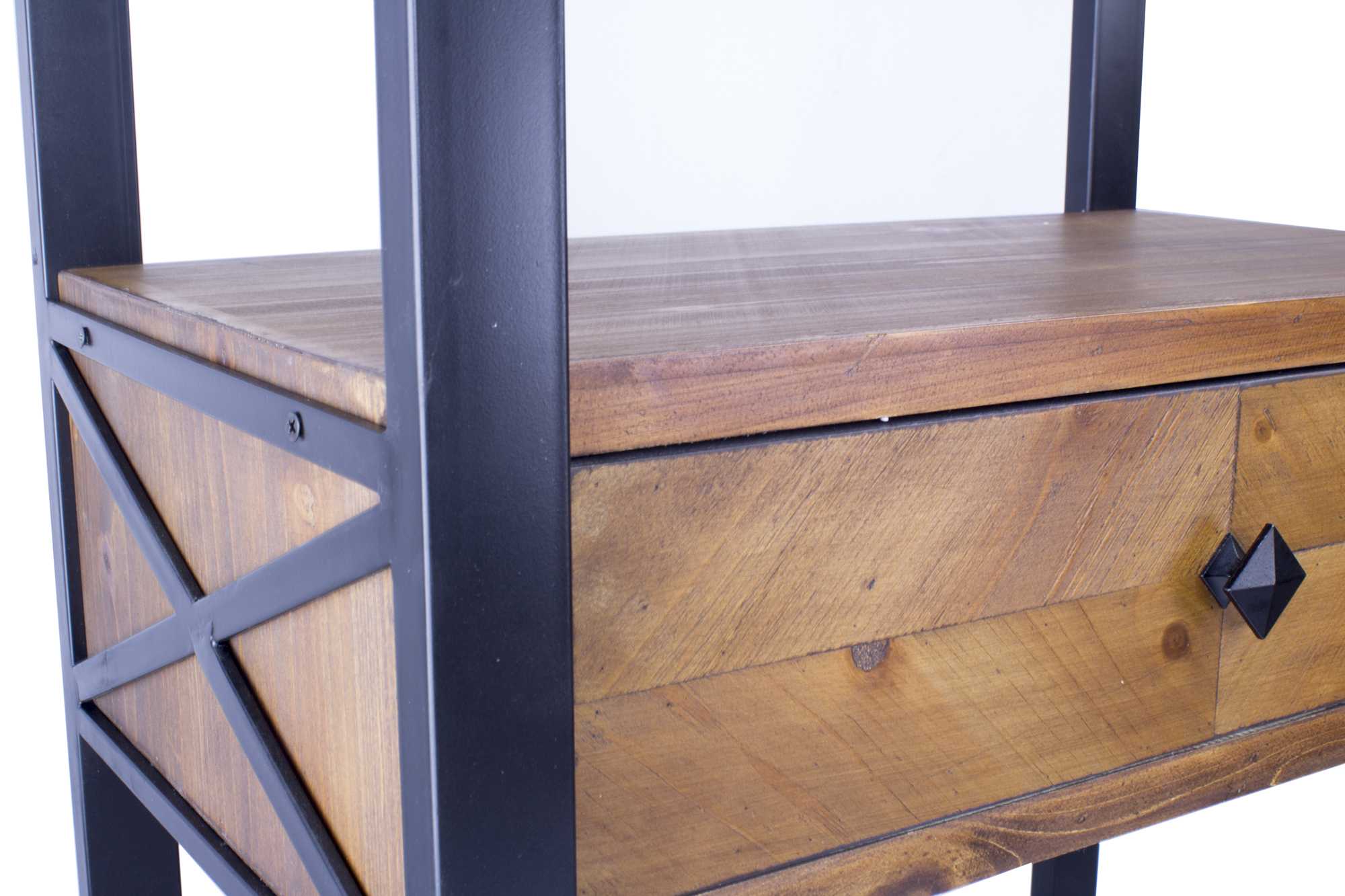 24" X 14.5" X 67.25" Natural Brown Metal Wood MDF Modern Shelf Drawer Bookcase and Display Organizer Brown