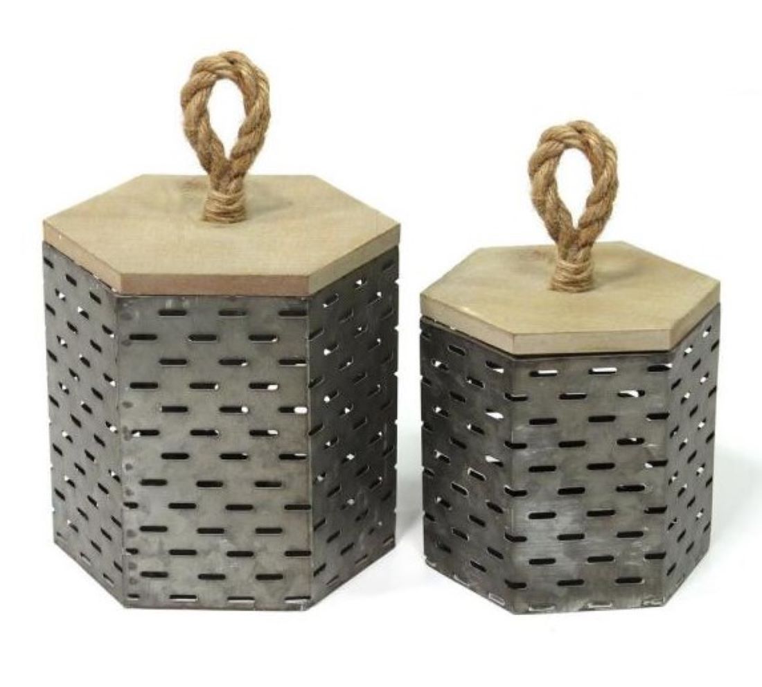 S/3 Decorative Metal Containers w/ Wooden Tops