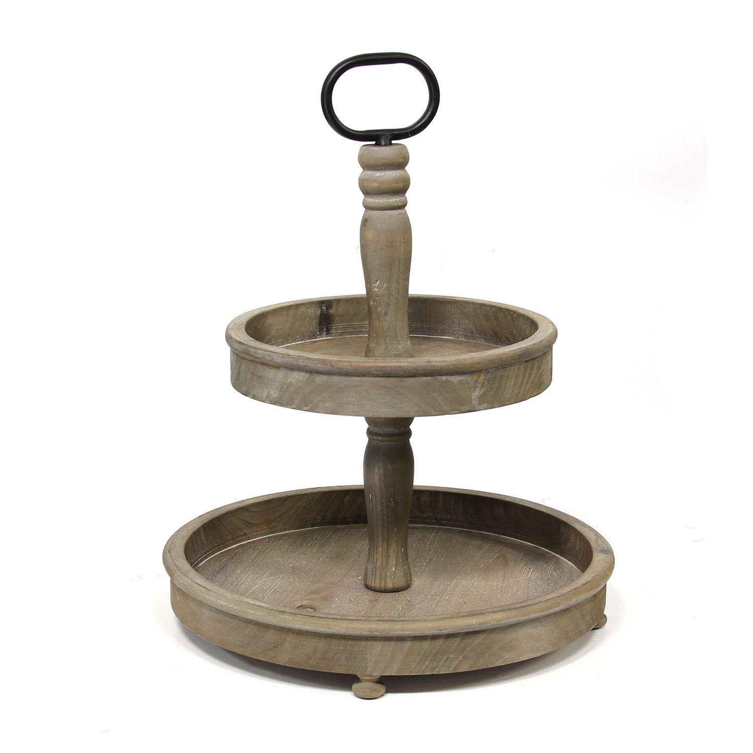Two-Tier Decorative Wood Stand w/ Metal Handle