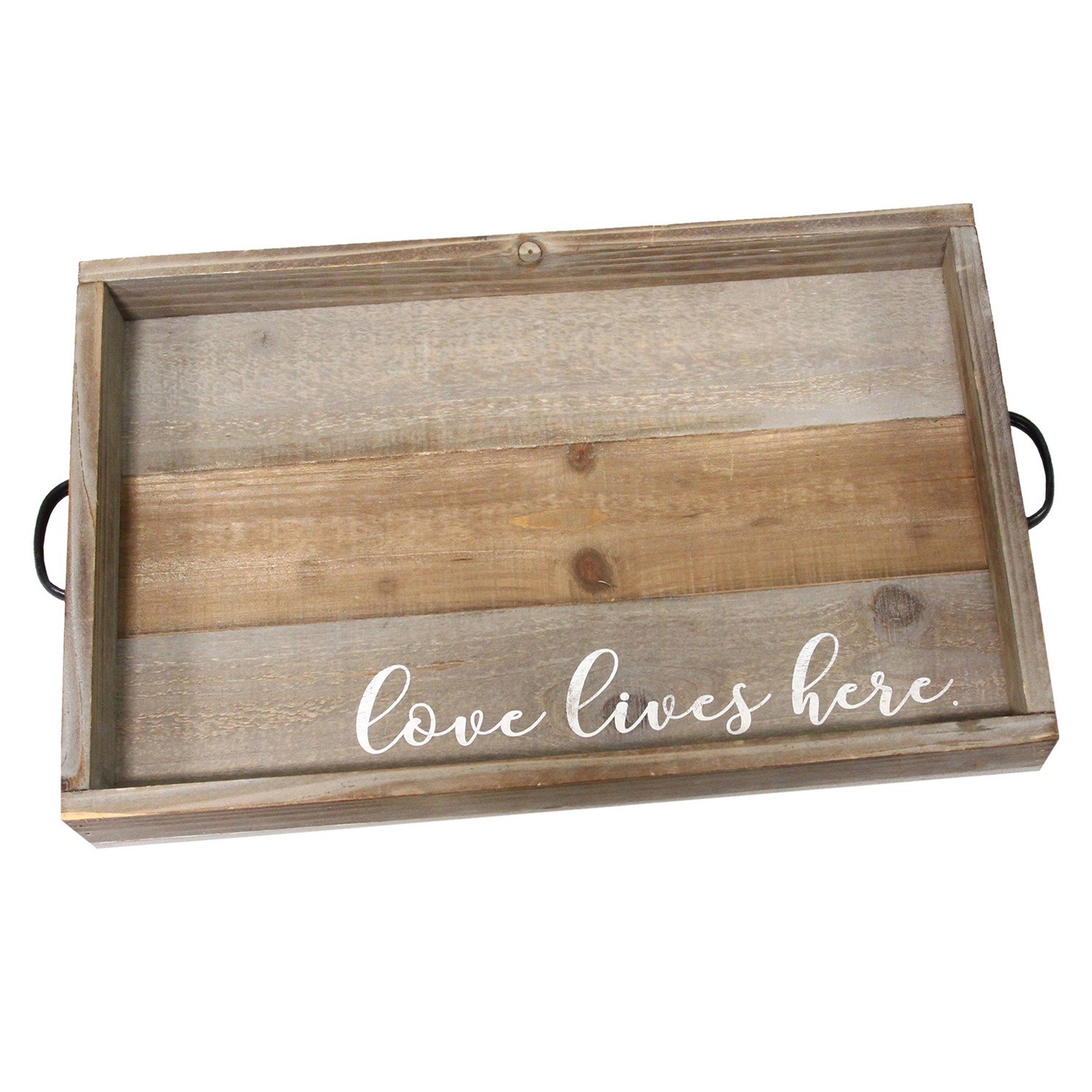 Distressed "Love Lives Here" Metal & Wood Tray