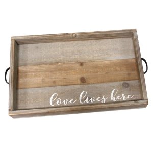 Distressed Love Lives Here Wood Serving Tray