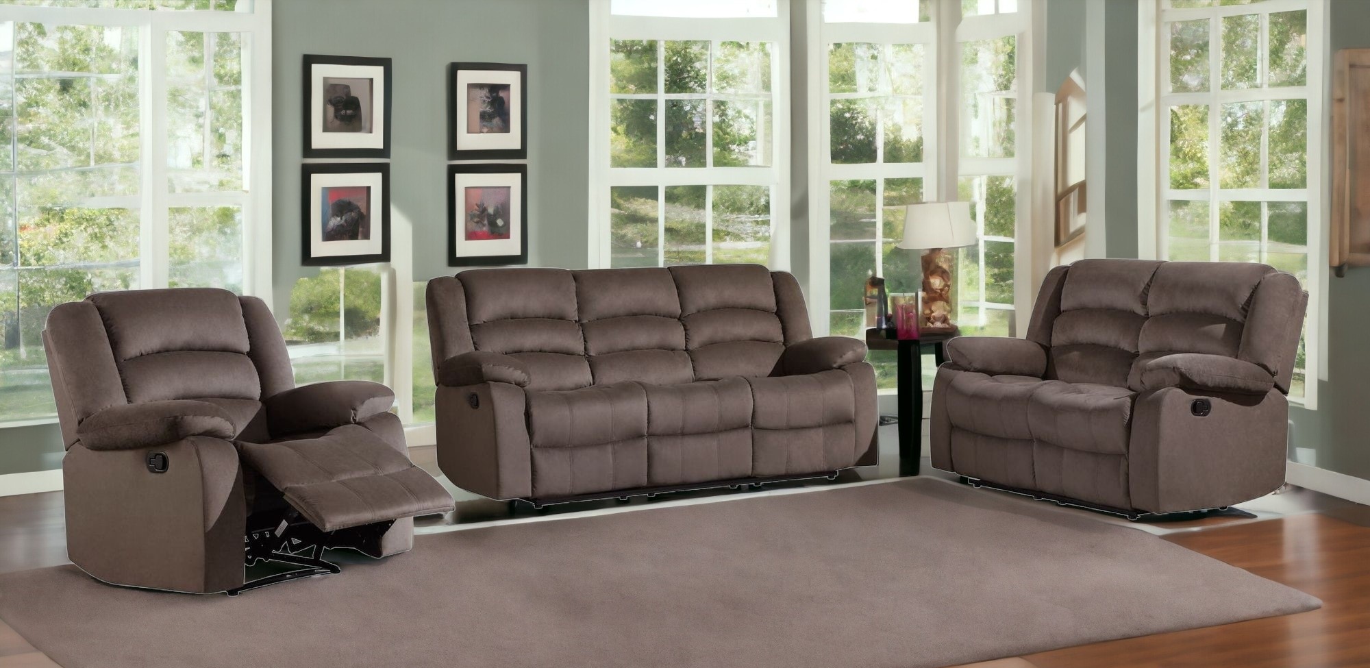 Three Piece Indoor Brown Microsuede Six Person Seating Set-329366-1