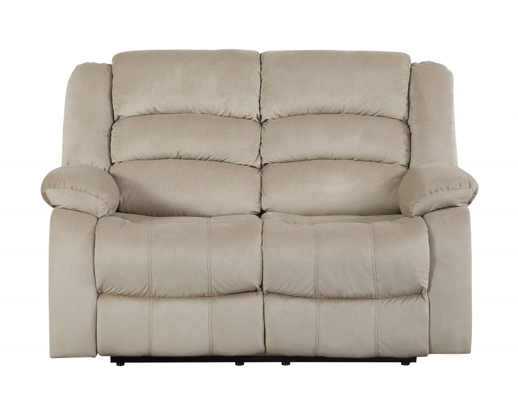 60" Beige Microfiber Manual Reclining Love Seat-329372-1