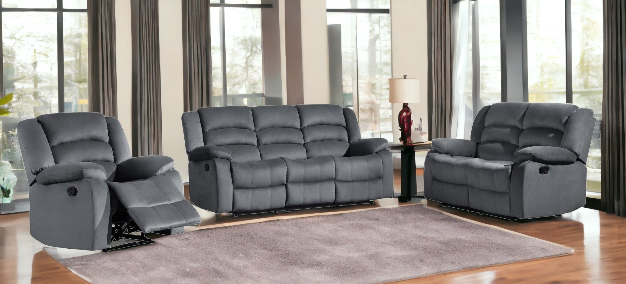 Three Piece Indoor Gray Microsuede Six Person Seating Set-329374-1
