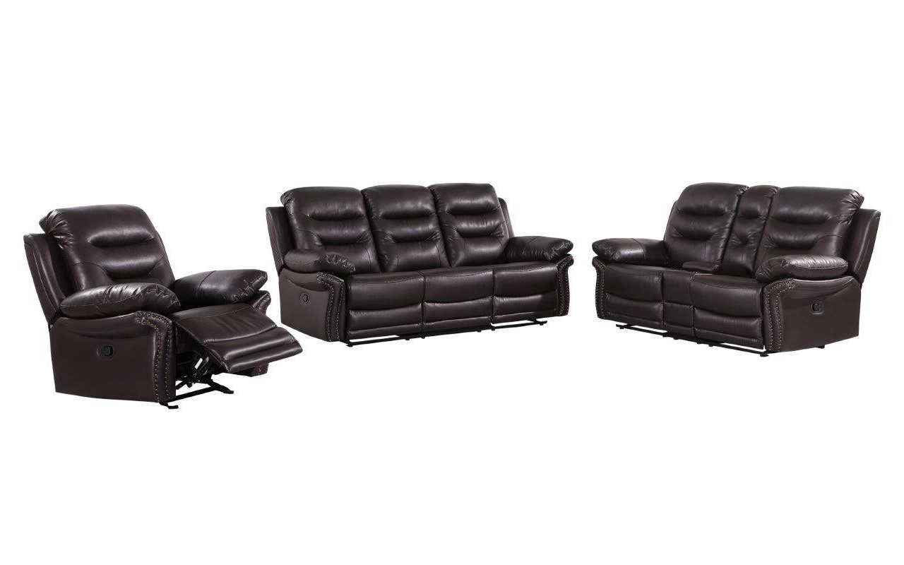 Three Piece Indoor Brown Faux Leather Six Person Seating Set-329416-1