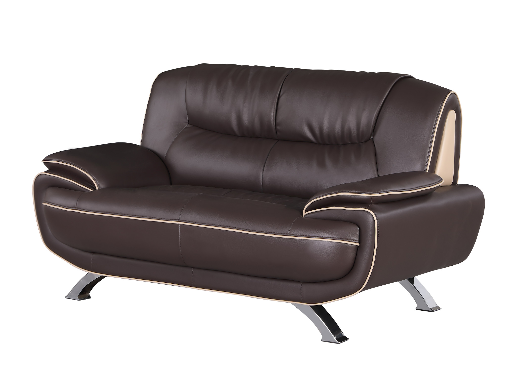 64" Brown And Silver Faux Leather Love Seat-329464-1