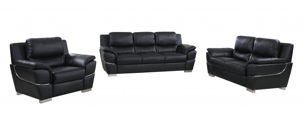 Three Piece Indoor Black Genuine Leather Six Person Seating Set-329474-1