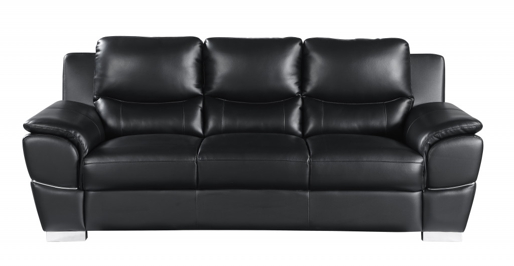 85" Black And Silver Faux Leather Sofa-329475-1