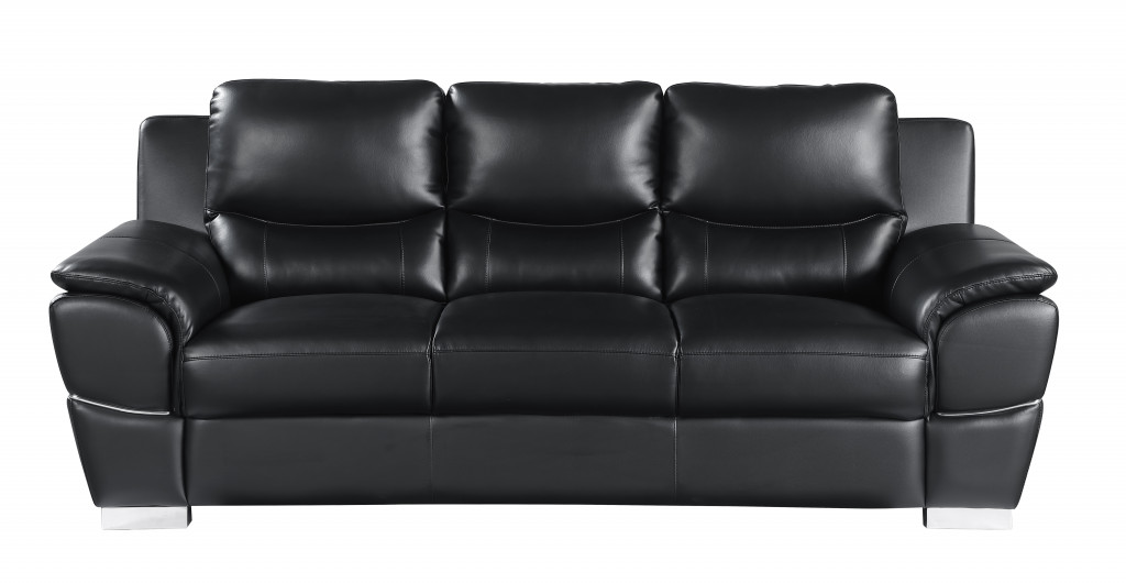 85" Black And Silver Leather Sofa-329475-1