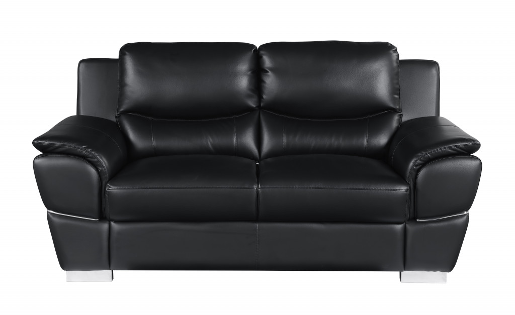 69" Black And Silver Faux Leather Love Seat-329476-1