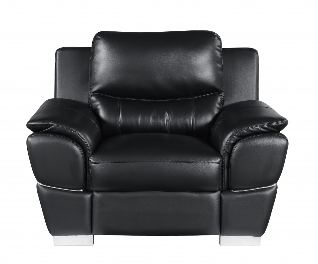 48" Black and Silver Leather Match Arm Chair-329477-1